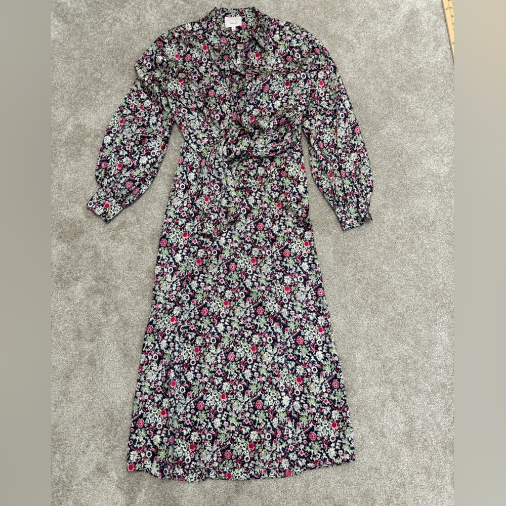 Cinq a Sept - Quin Floral Tie Midi Dress - size 6 - Layered Look, long Sleeve - Picture 6 of 15
